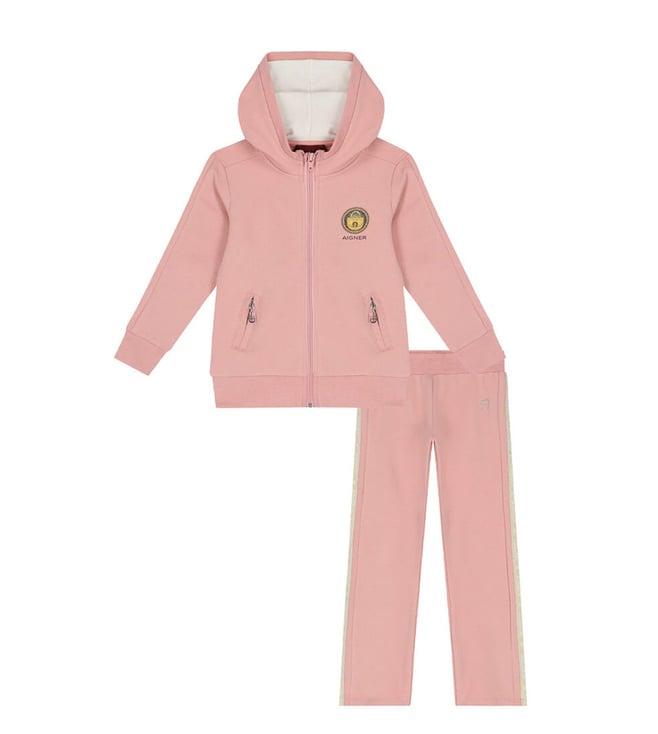 aigner kids pink fitted fit hoodie & trackpants set