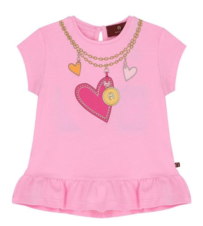 aigner kids pink heart print flared fit dress