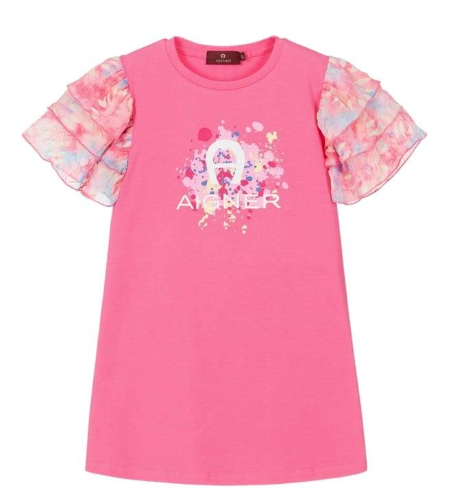 aigner kids pink logo flared fit dress