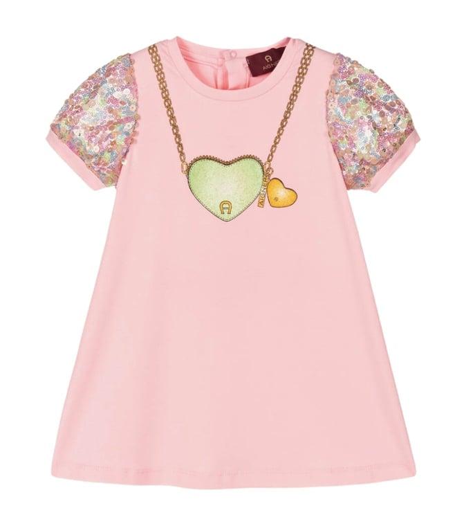 aigner kids pink printed flared fit dress