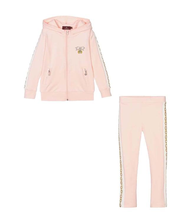aigner kids pink printed straight fit jacket & trackpants set