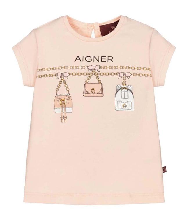 aigner kids pink printed straight fit t-shirt