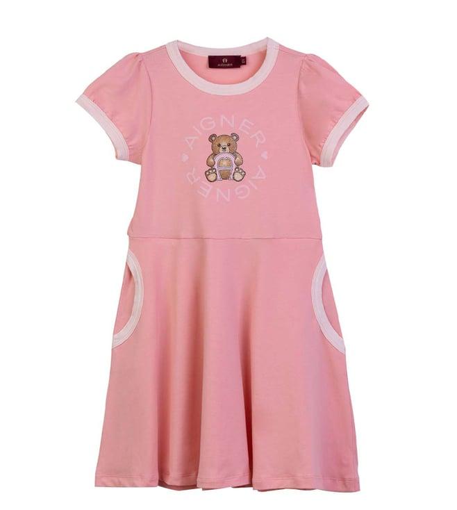 aigner kids pink teddy printed flared fit dress