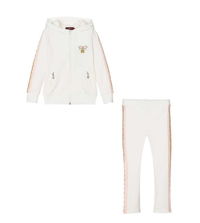 aigner kids white printed straight fit jacket & trackpants set