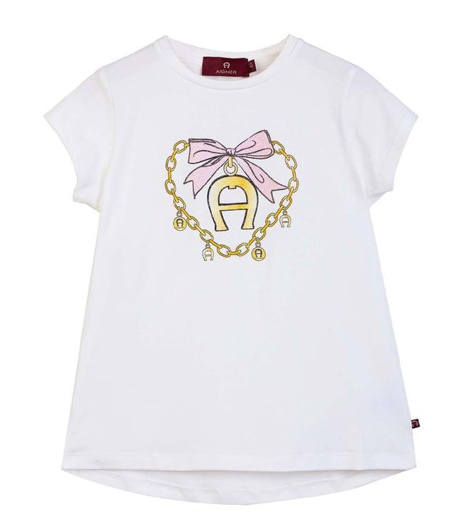 aigner kids white printed straight fit t-shirt