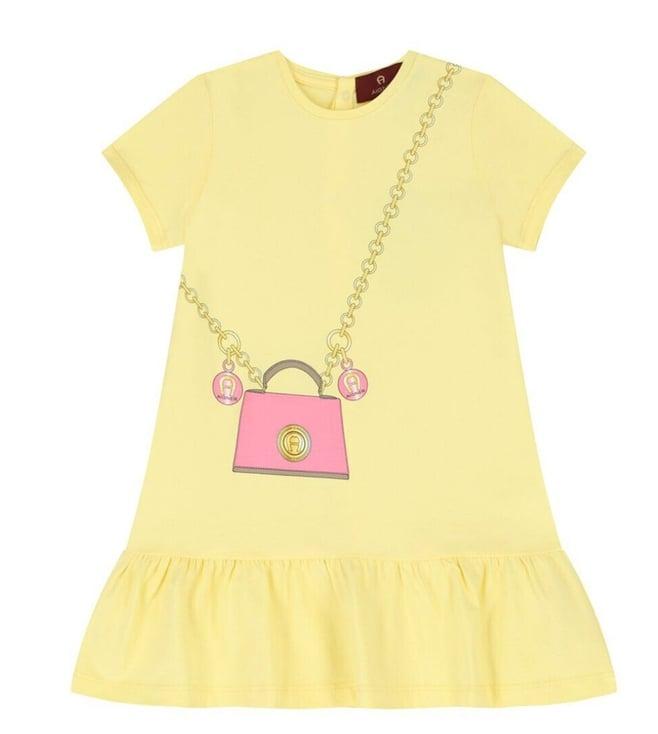aigner kids yellow handbag print flared fit dress