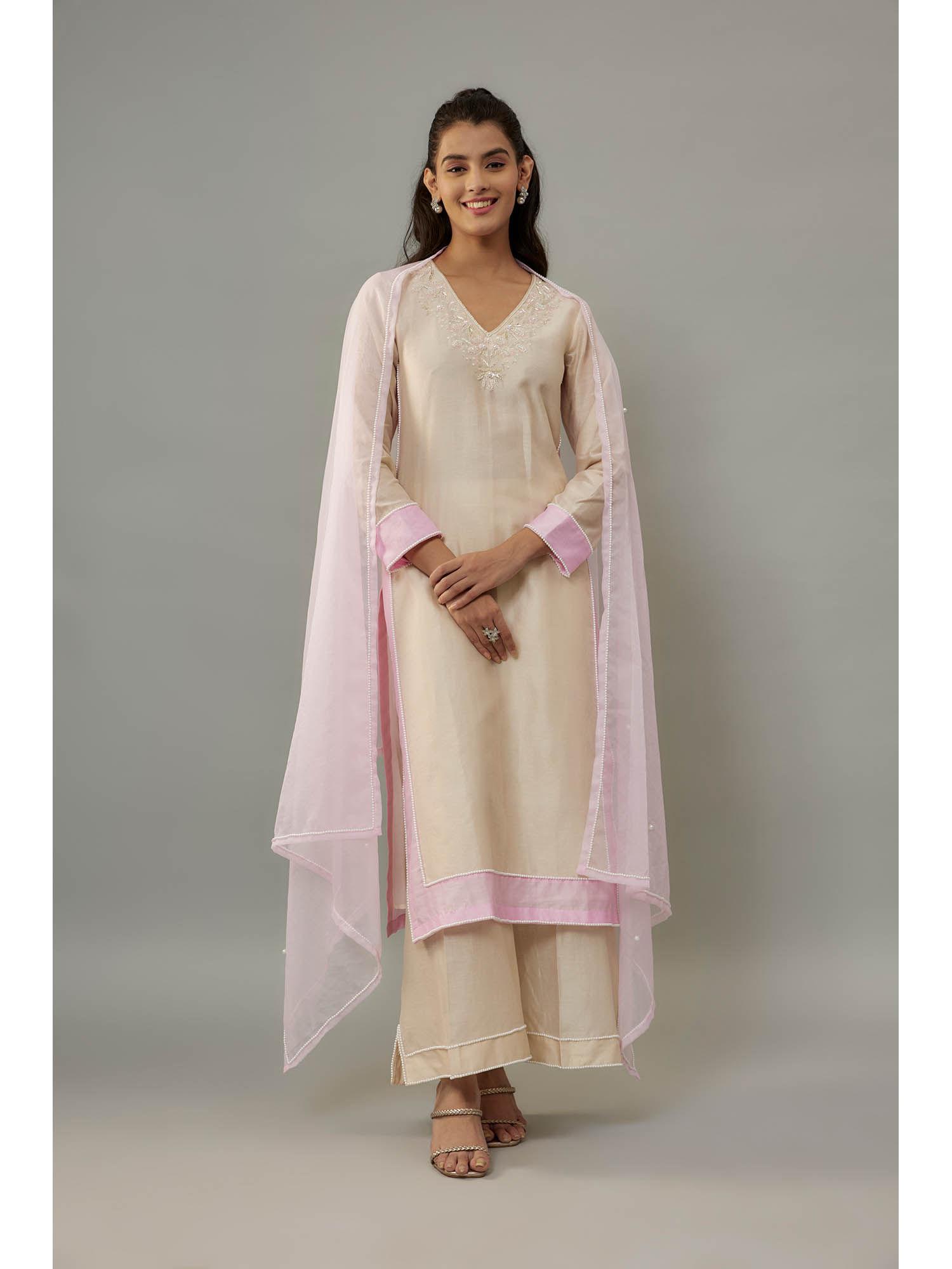 aika beige kurta with palazzo (set of 3)