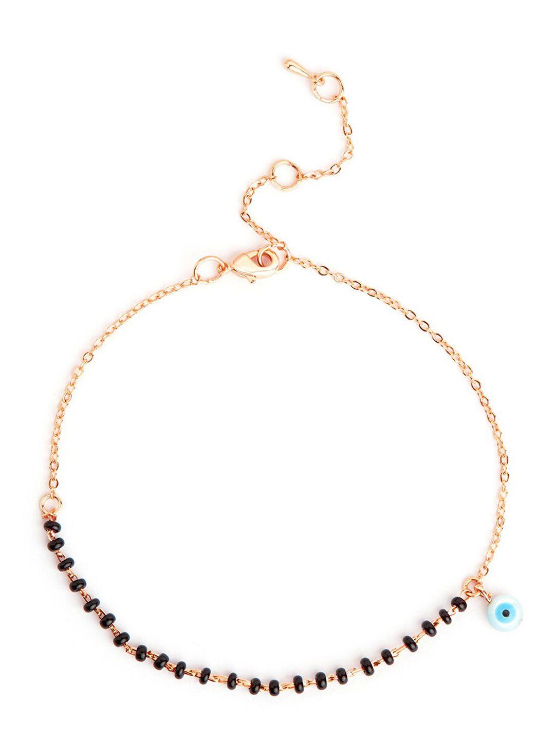 aika by minutiae rose gold-plated crystal-studded & beaded anklet
