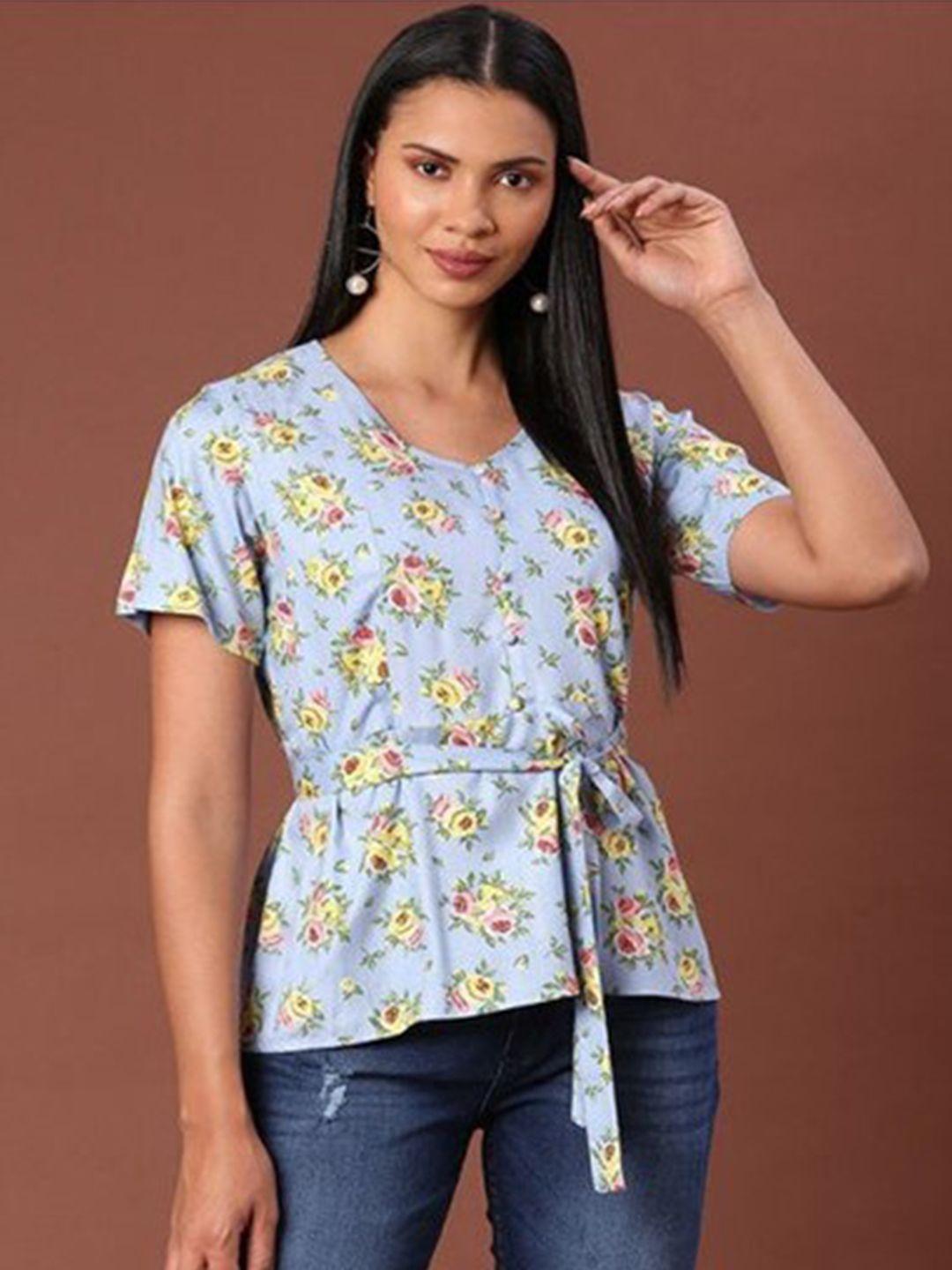 aila floral printed  v-neck cotton top