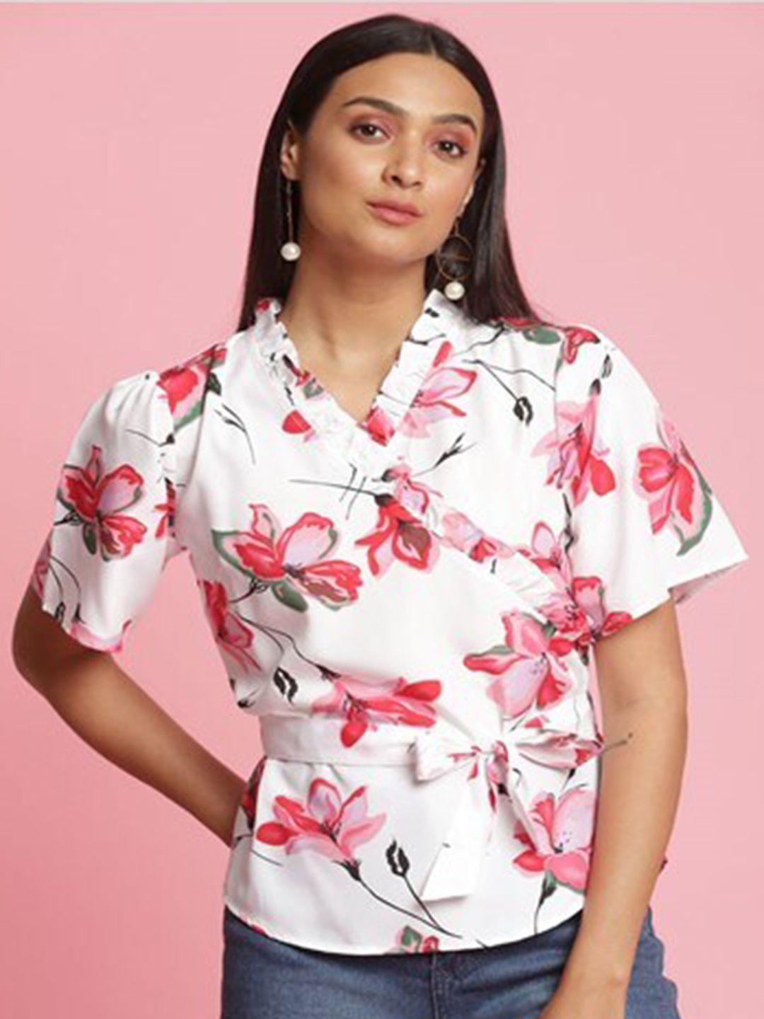 aila floral printed flared sleeves wrap top