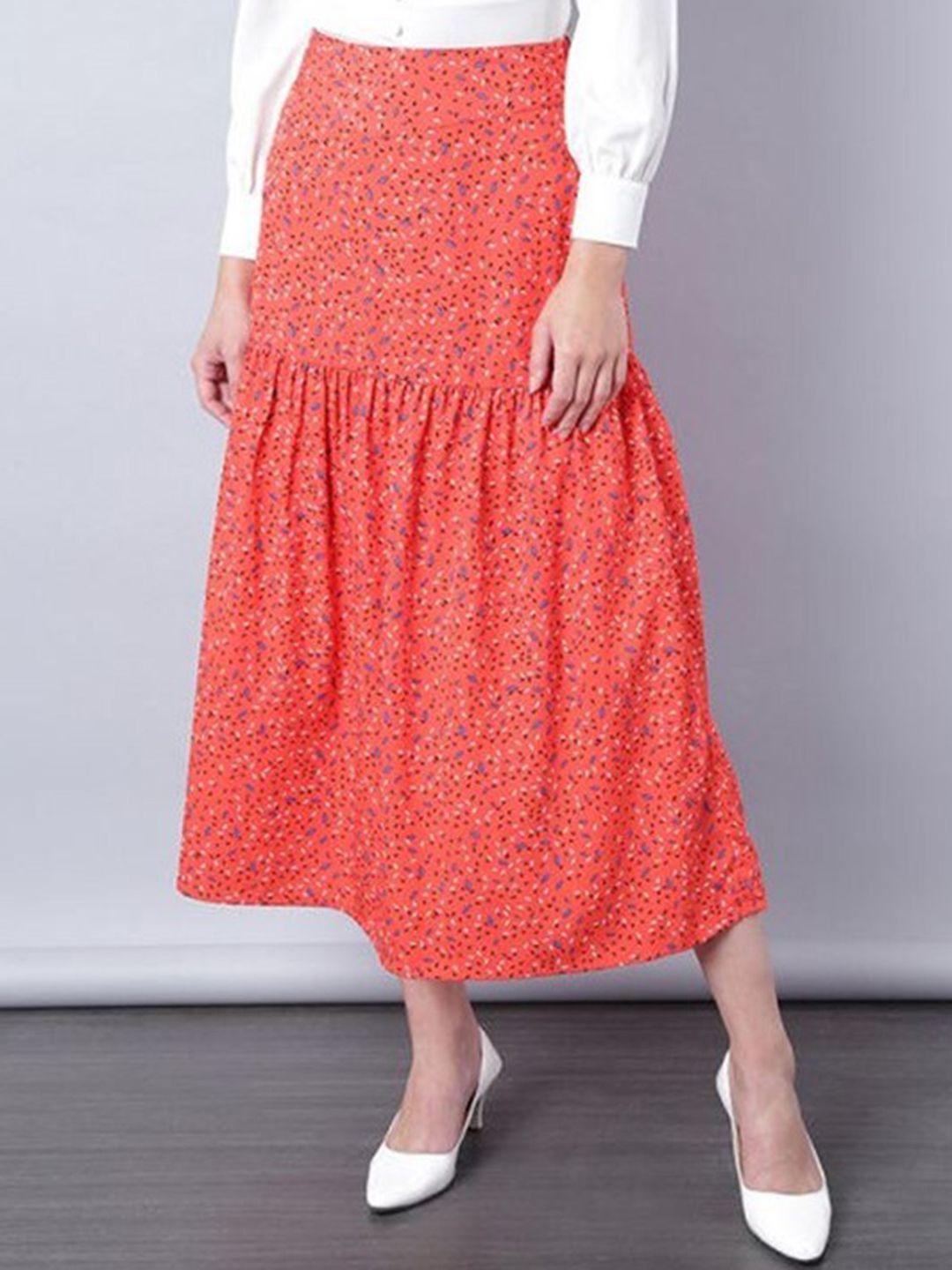 aila floral printed mid-rise tiered a-line midi skirt