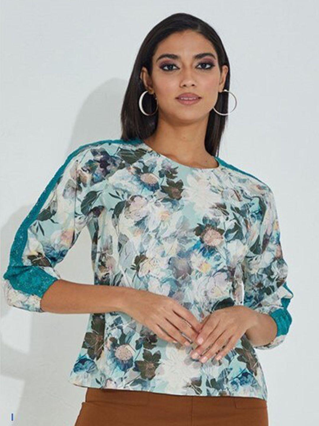 aila floral printed round neck cotton top