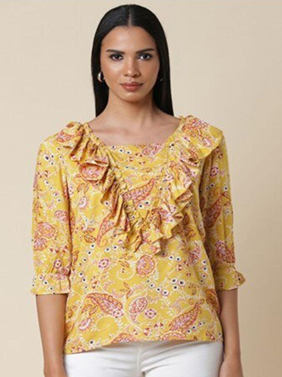 aila floral printed square neck ruffles top