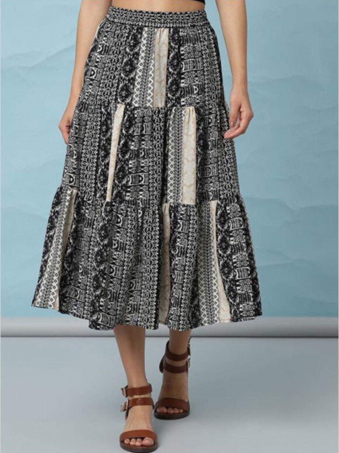 aila geometric printed tiered midi skirt