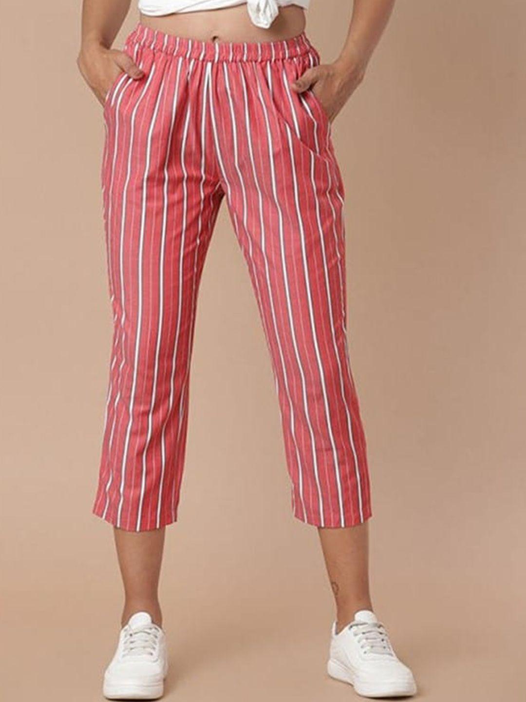 aila women vertical striped three-fourth trousers