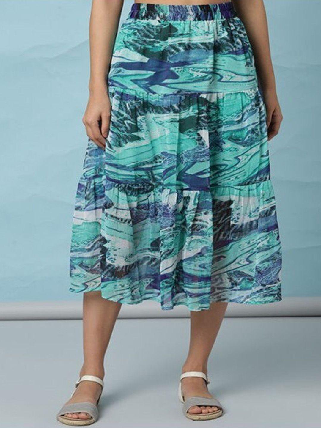 aila abstract printed flared tiered midi skirt