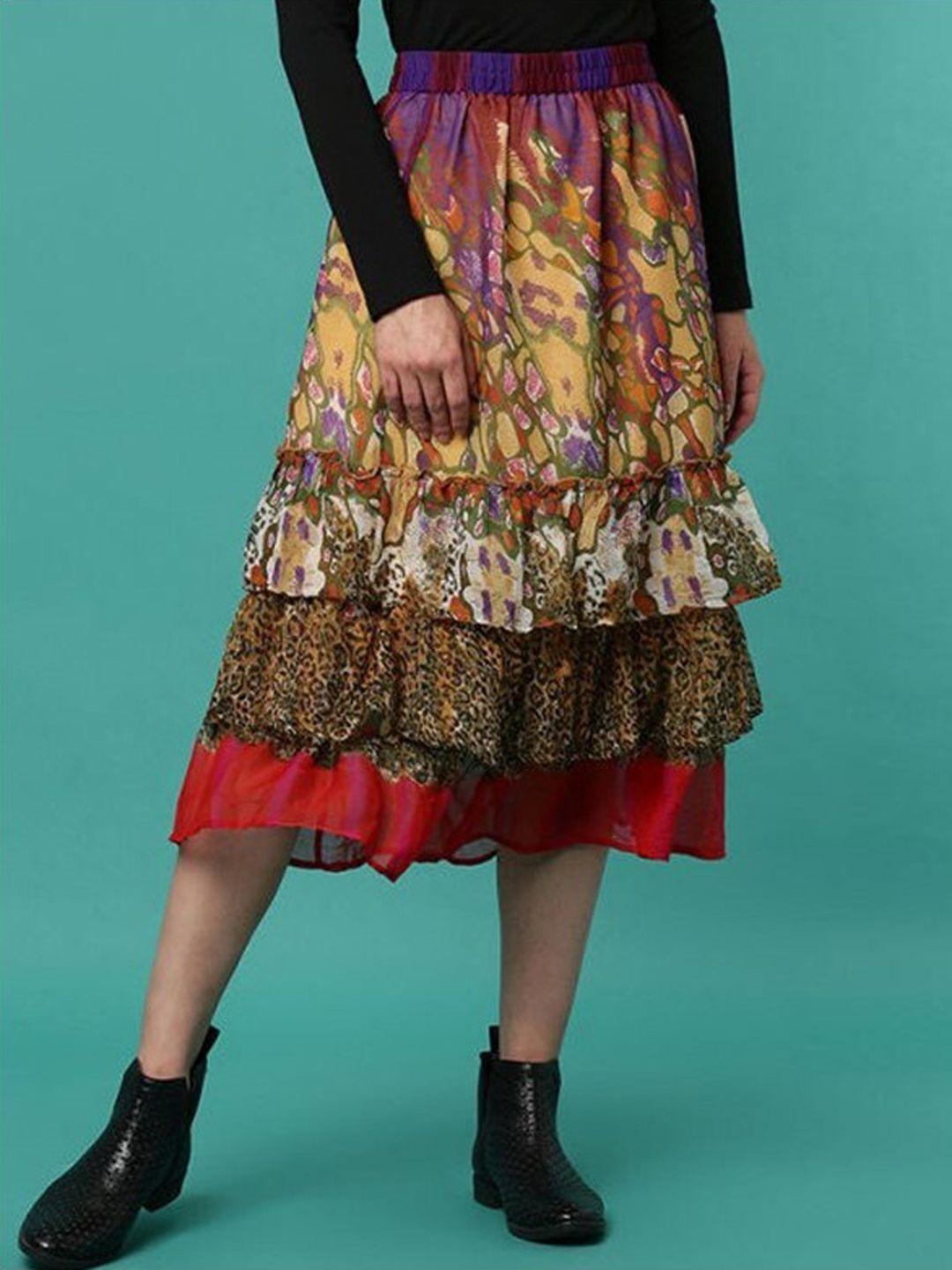 aila abstract printed tiered midi skirt