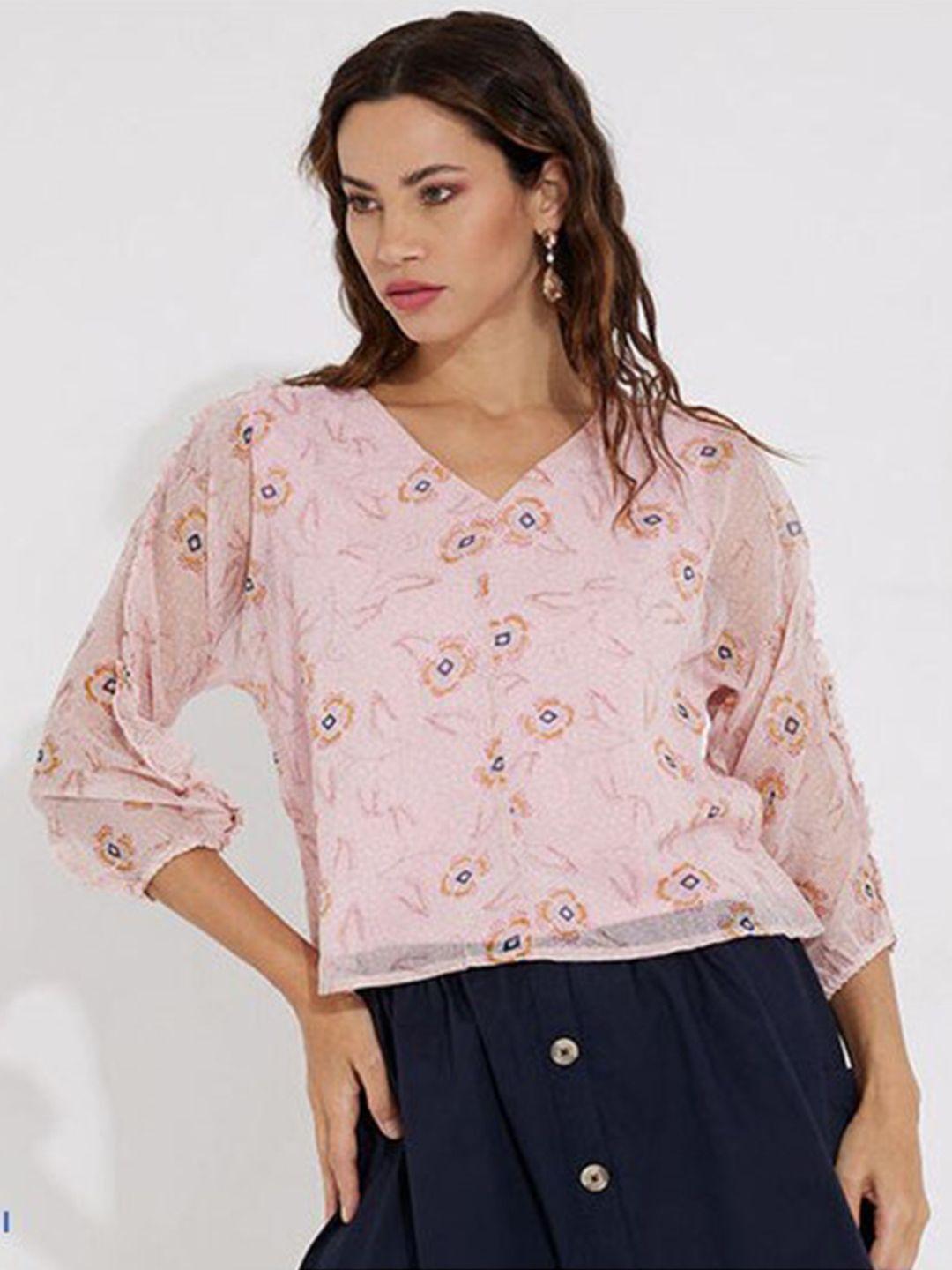 aila floral printed cotton puff sleeves top