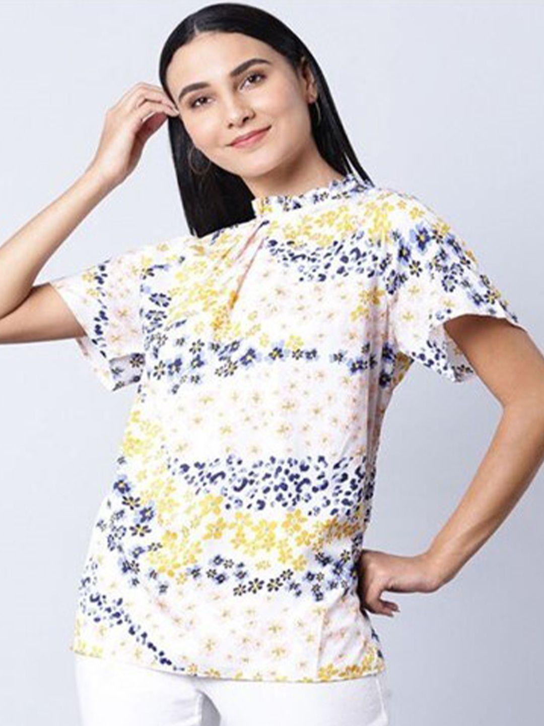aila floral printed high neck cotton top