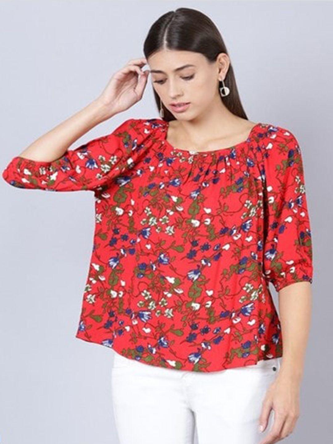 aila floral printed keyhole neck extended sleeves cotton top