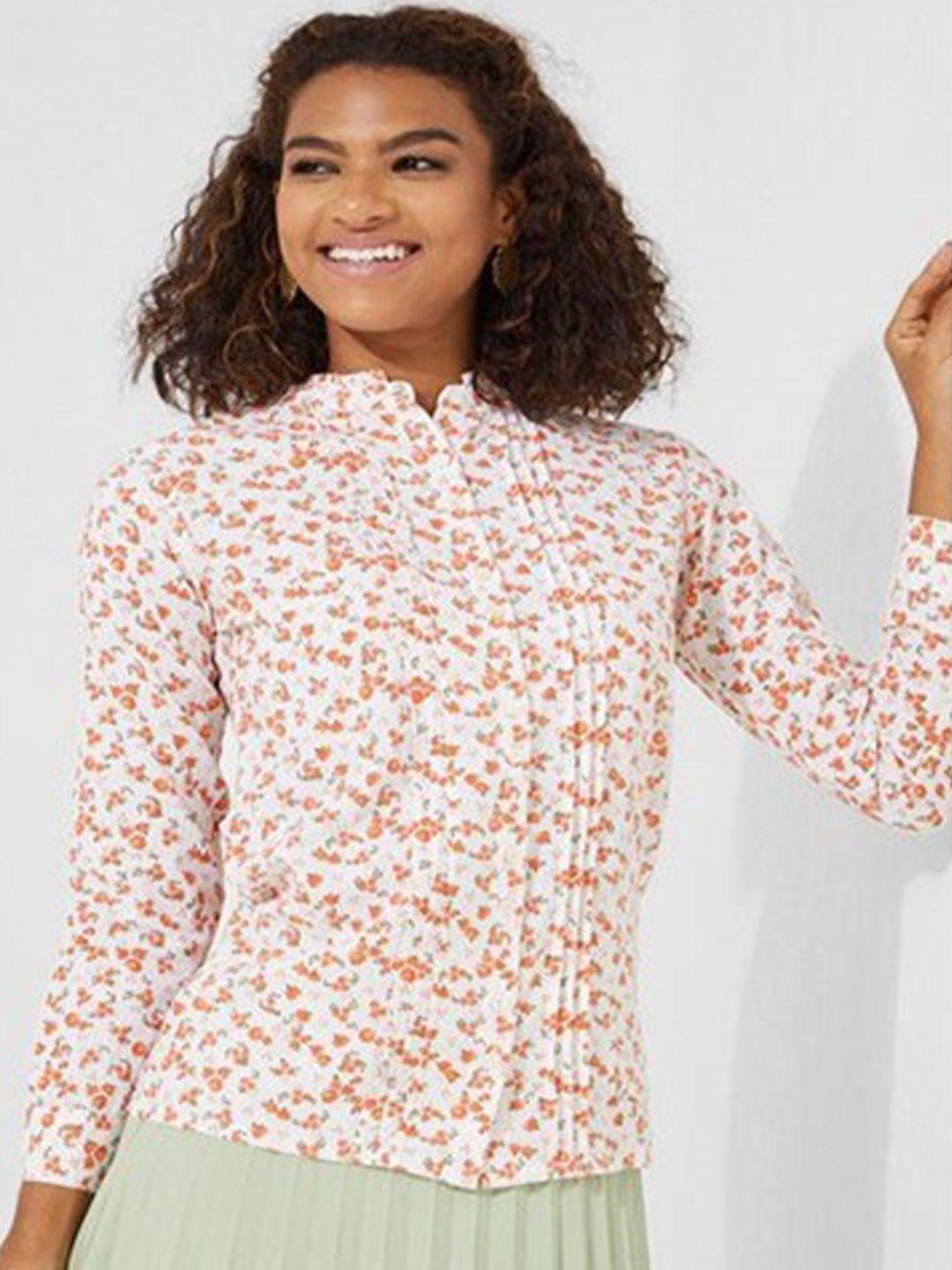 aila floral printed mandarin collar cotton shirt style top