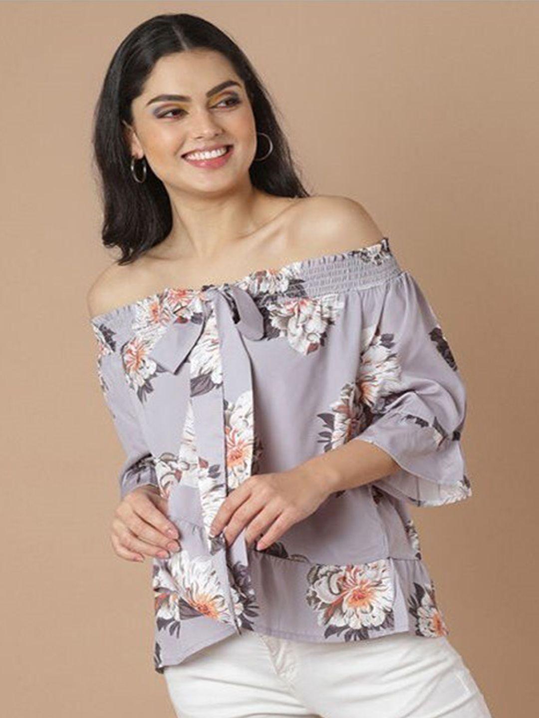 aila floral printed off-shoulder cotton top