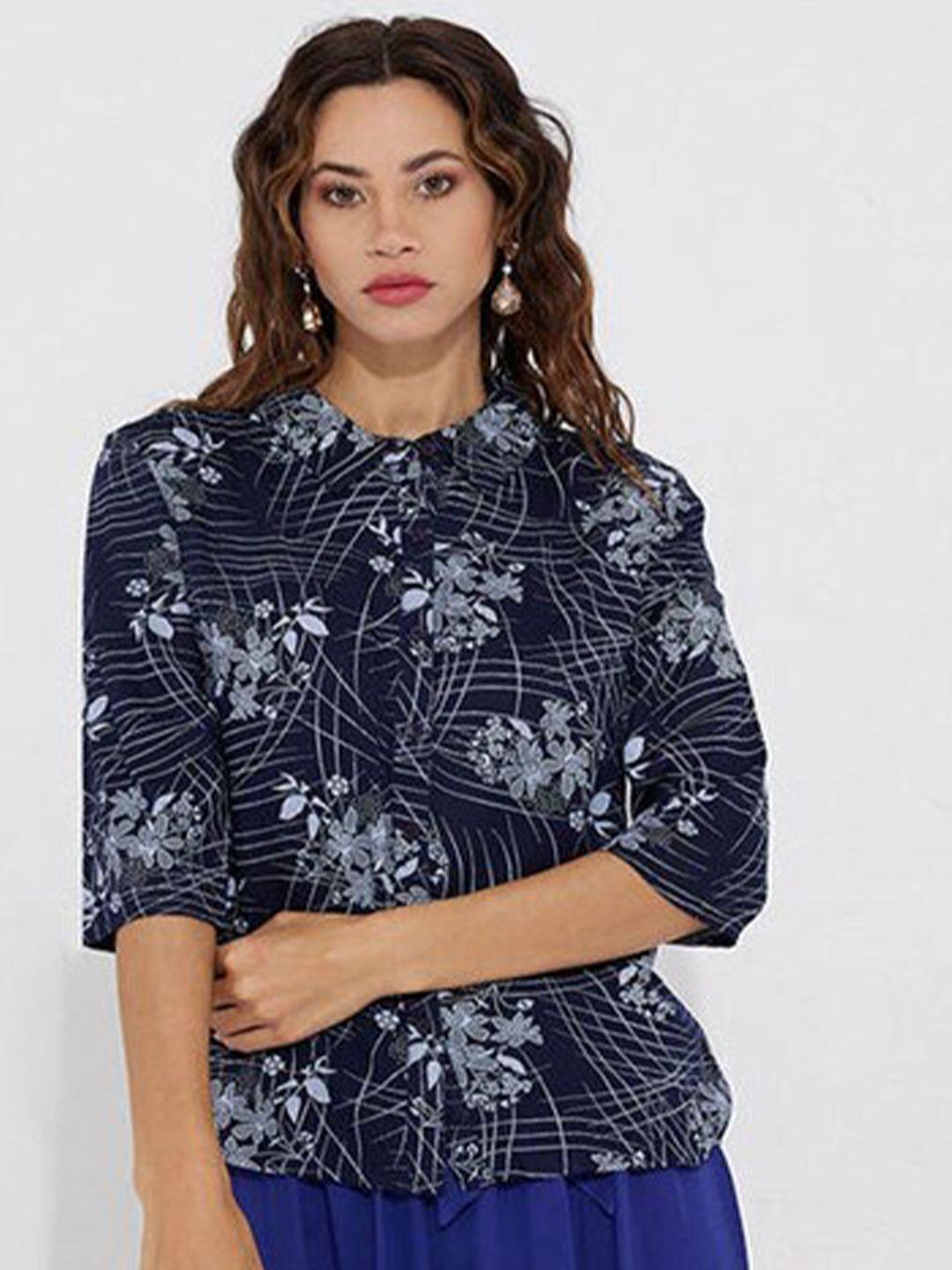 aila floral printed shirt collar cotton shirt style top