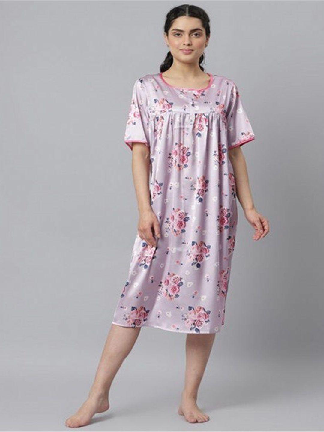 aila floral printed short sleeves midi nightdress