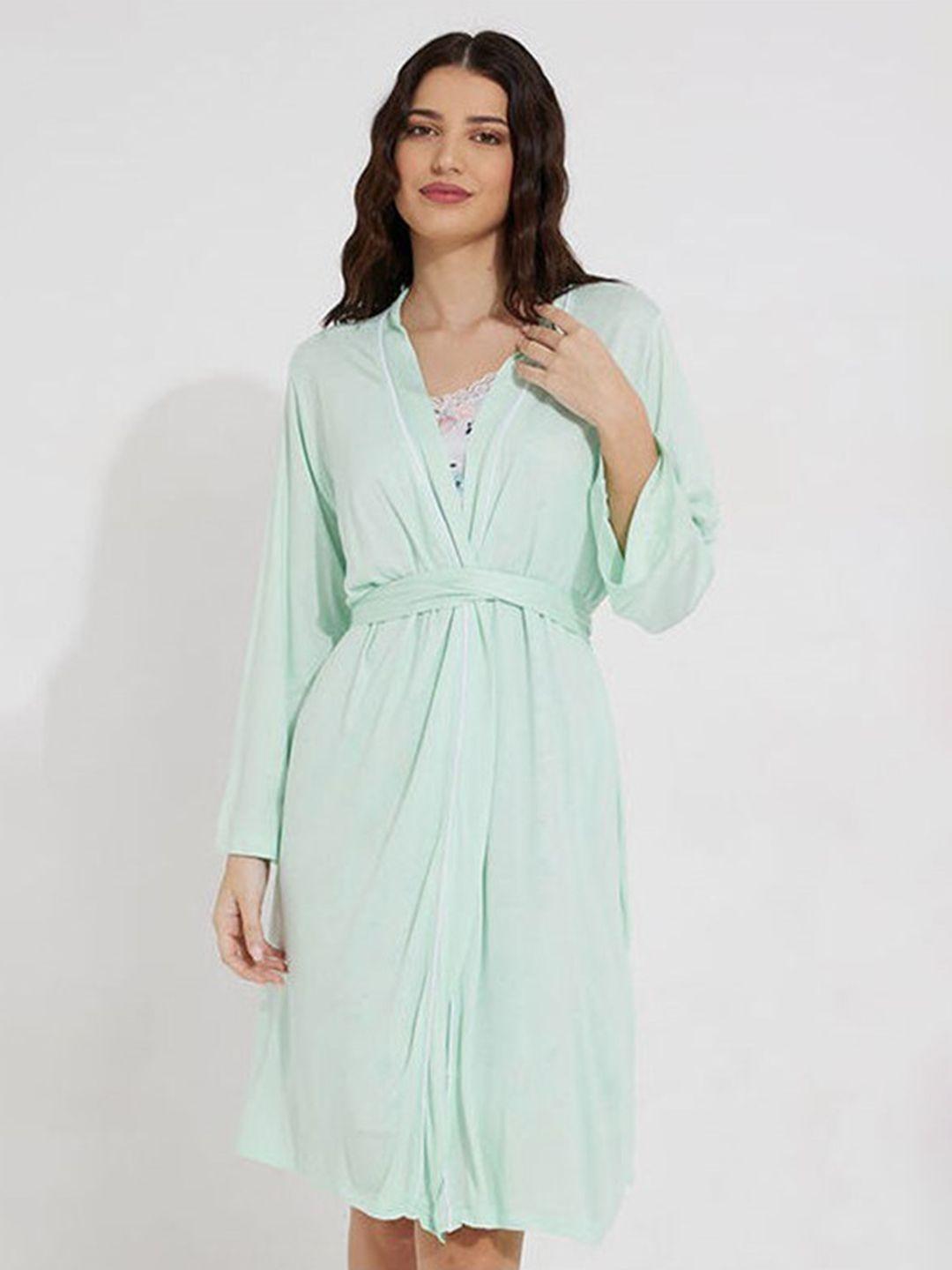 aila floral printed shoulder straps nightdress with robe