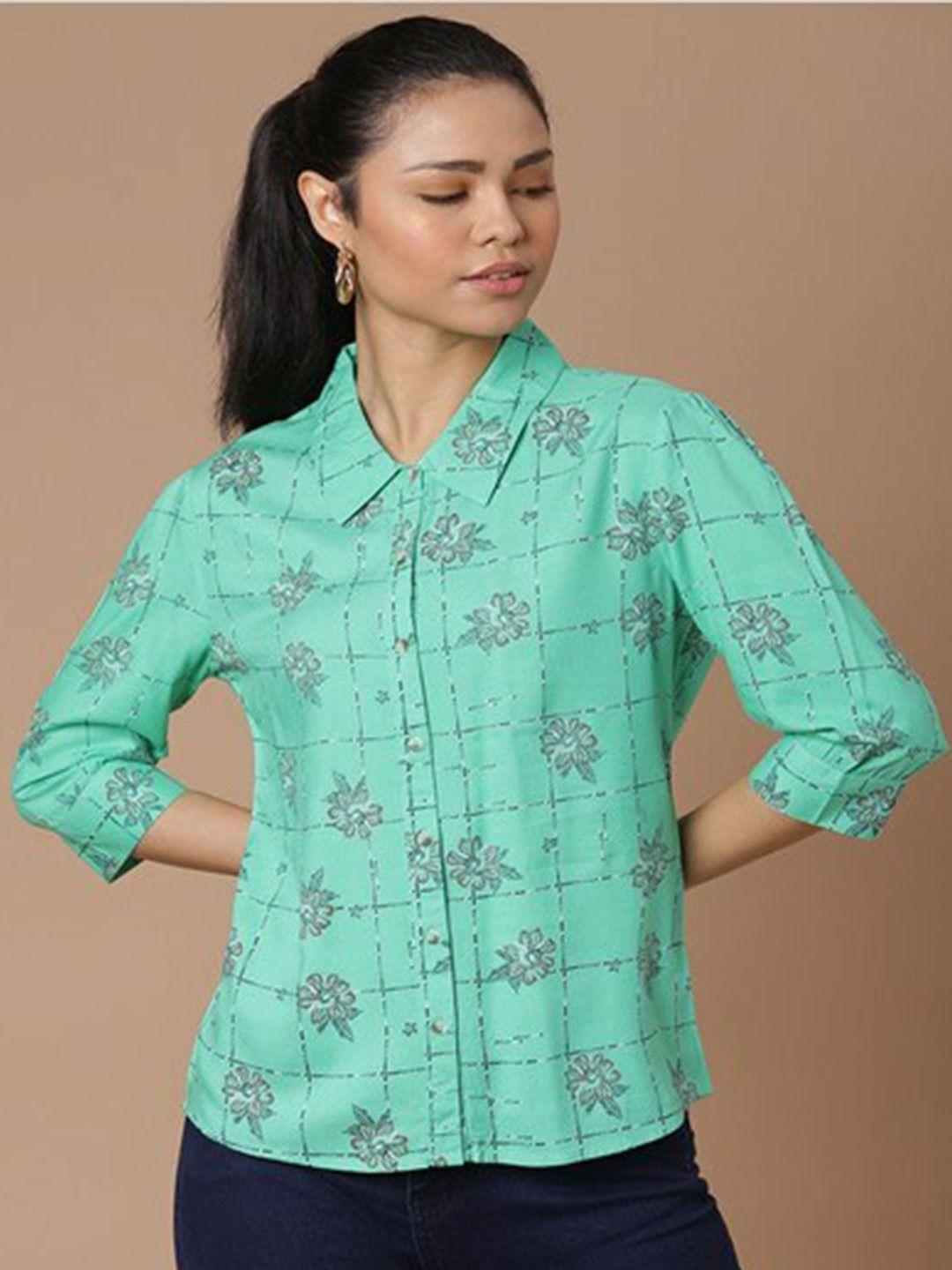 aila floral printed spread collar casual shirt