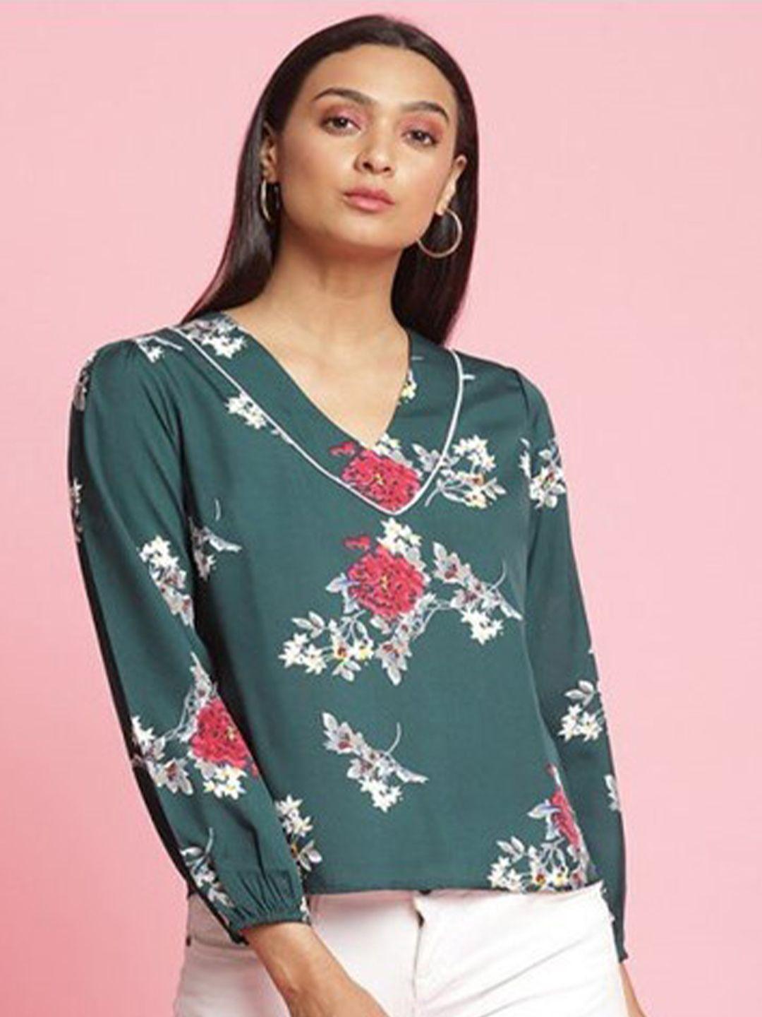 aila floral printed v-neck puff sleeves cotton top