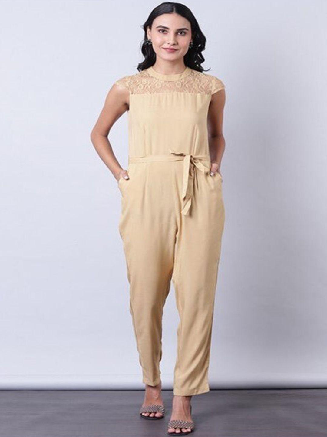 aila round neck waist tie-ups basic jumpsuit