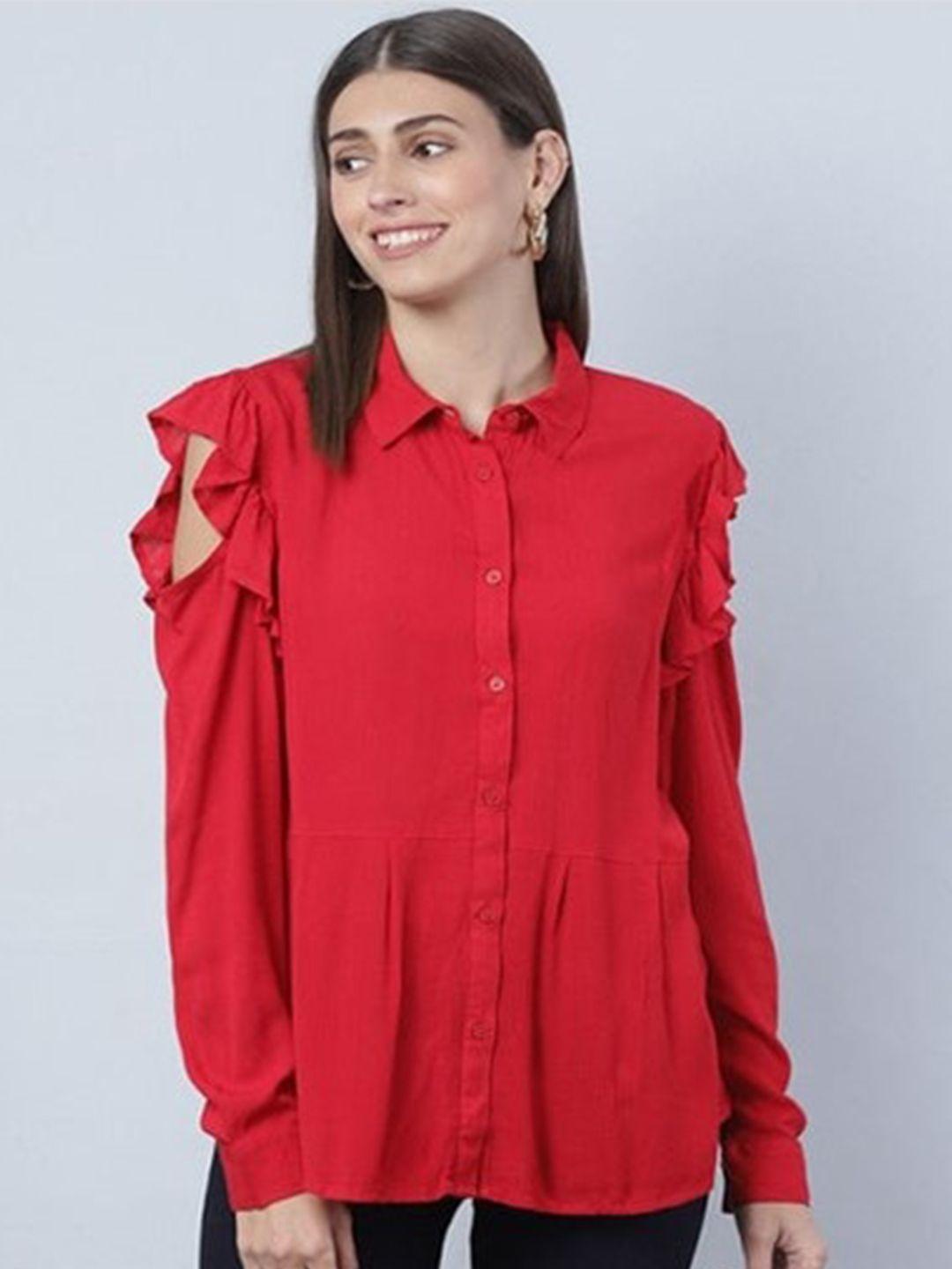 aila shirt collar long sleeves cut out cotton shirt style top