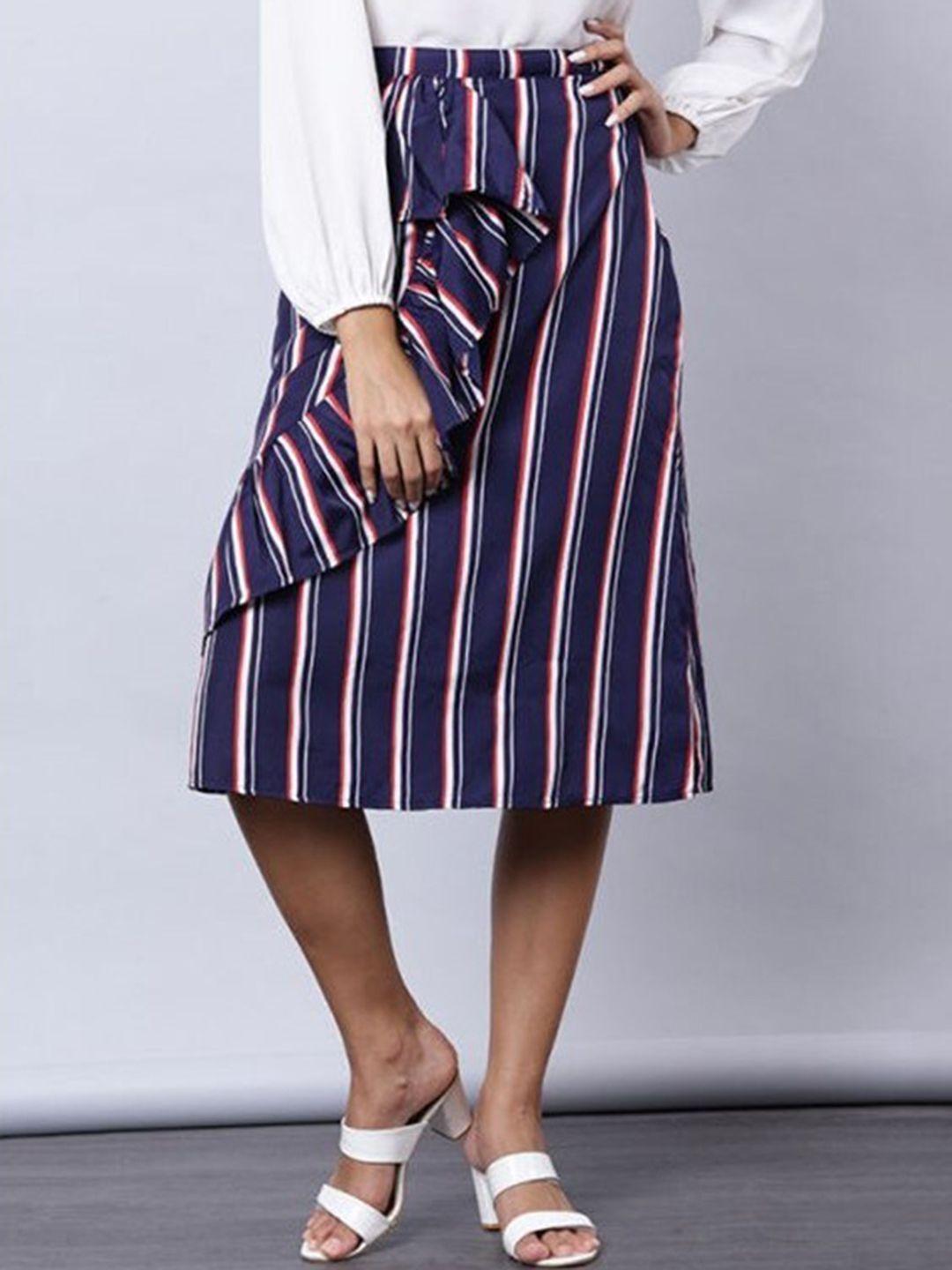 aila striped ruffles detail a-line midi skirt