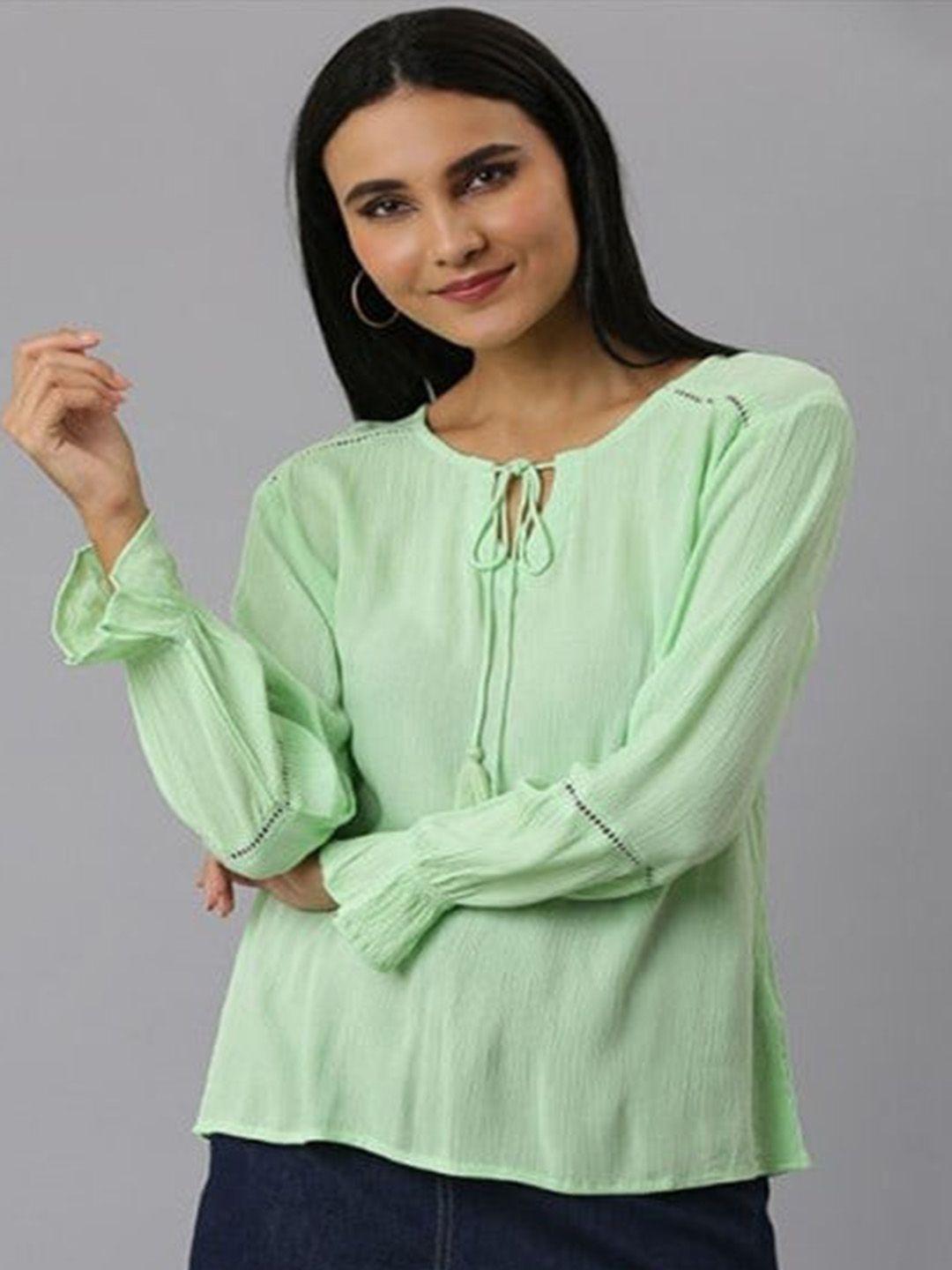 aila tie-up neck bell sleeves a-line top