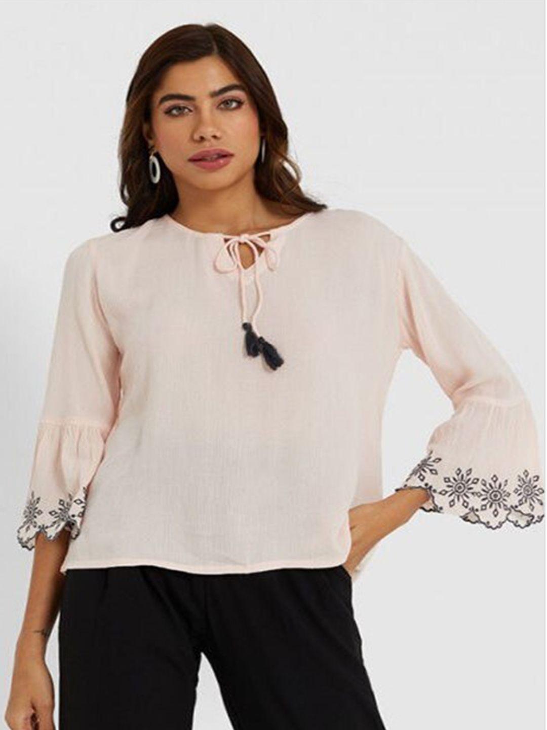 aila tie-up neck bell sleeves cotton top