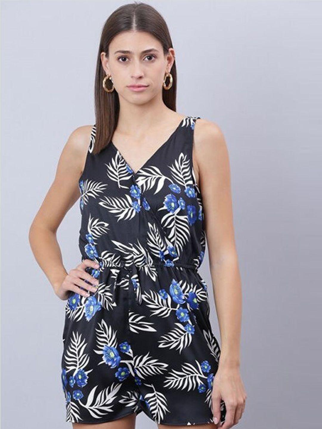 aila tropical printed v-neck sleeveless playsuit