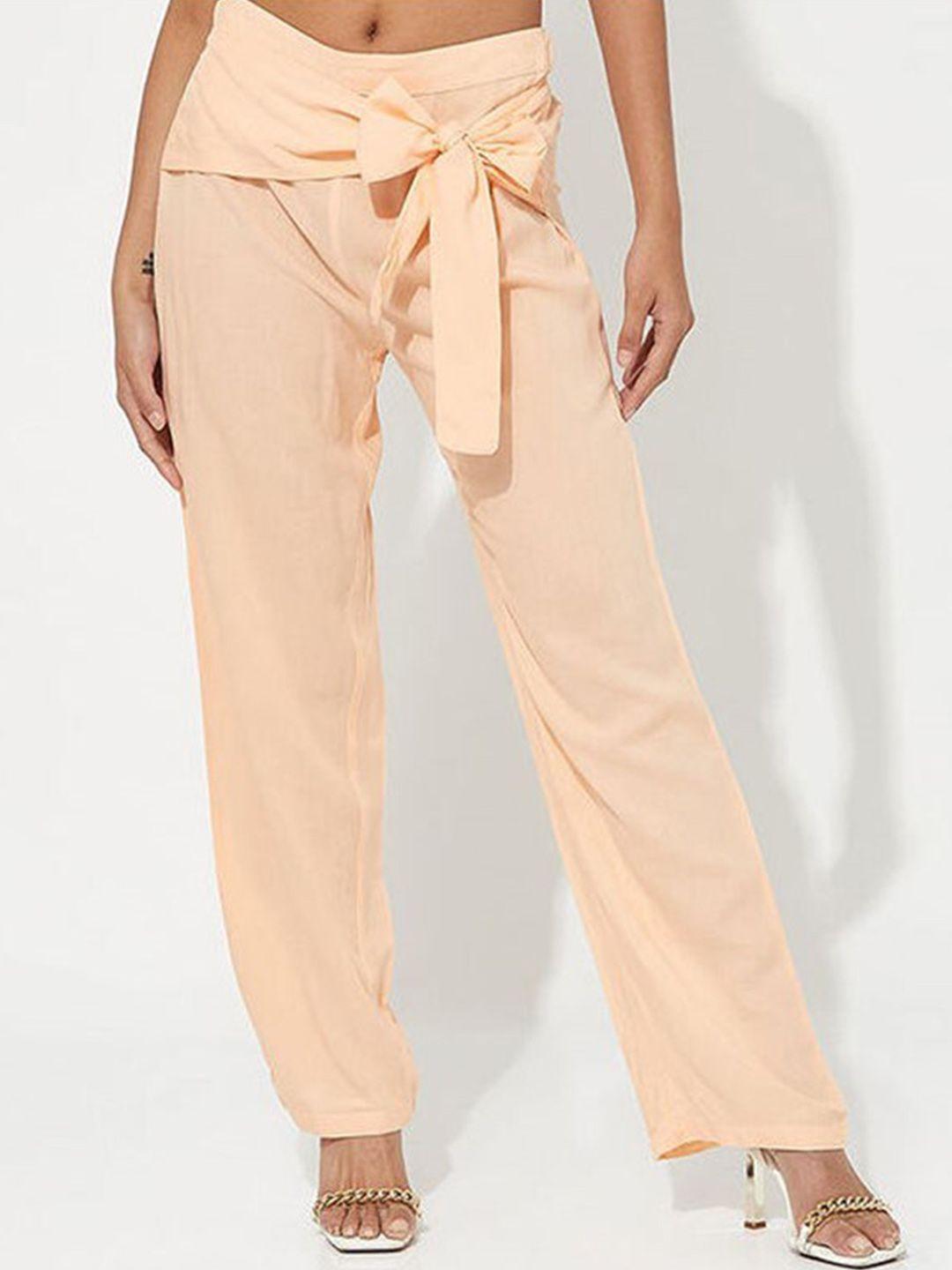 aila women bow detailed regular fit trousers