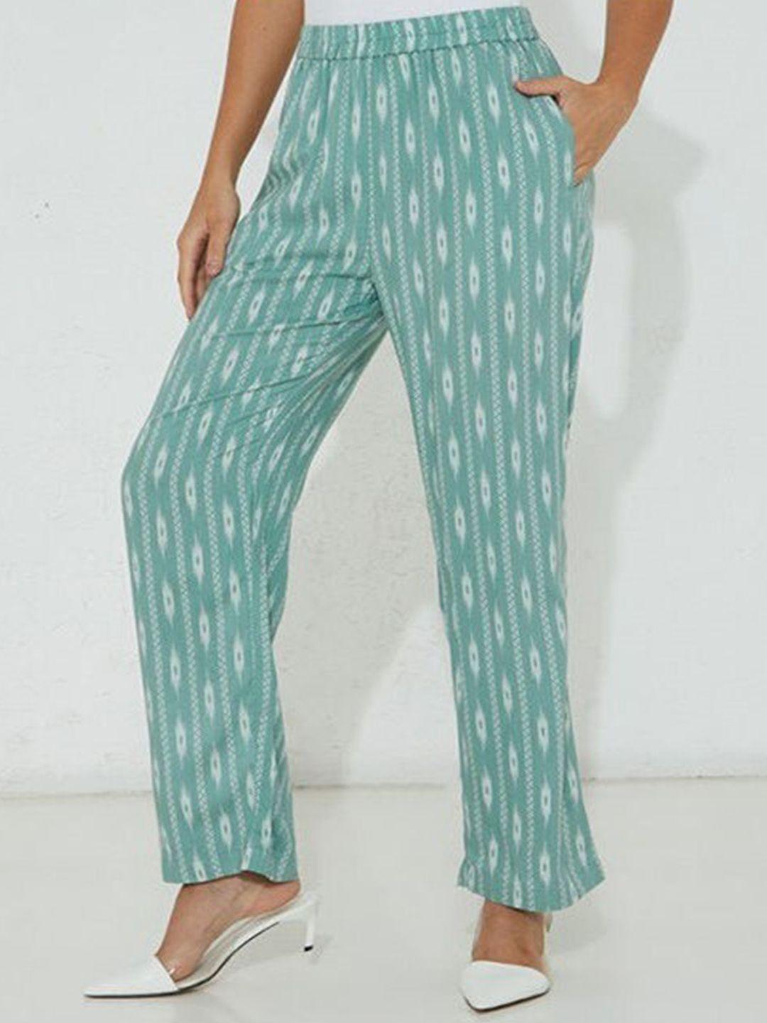 aila women ethnic motifs printed mid-rise trousers