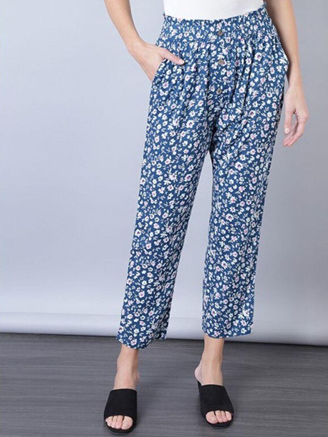 aila women mid-rise floral printed easy wash trouser