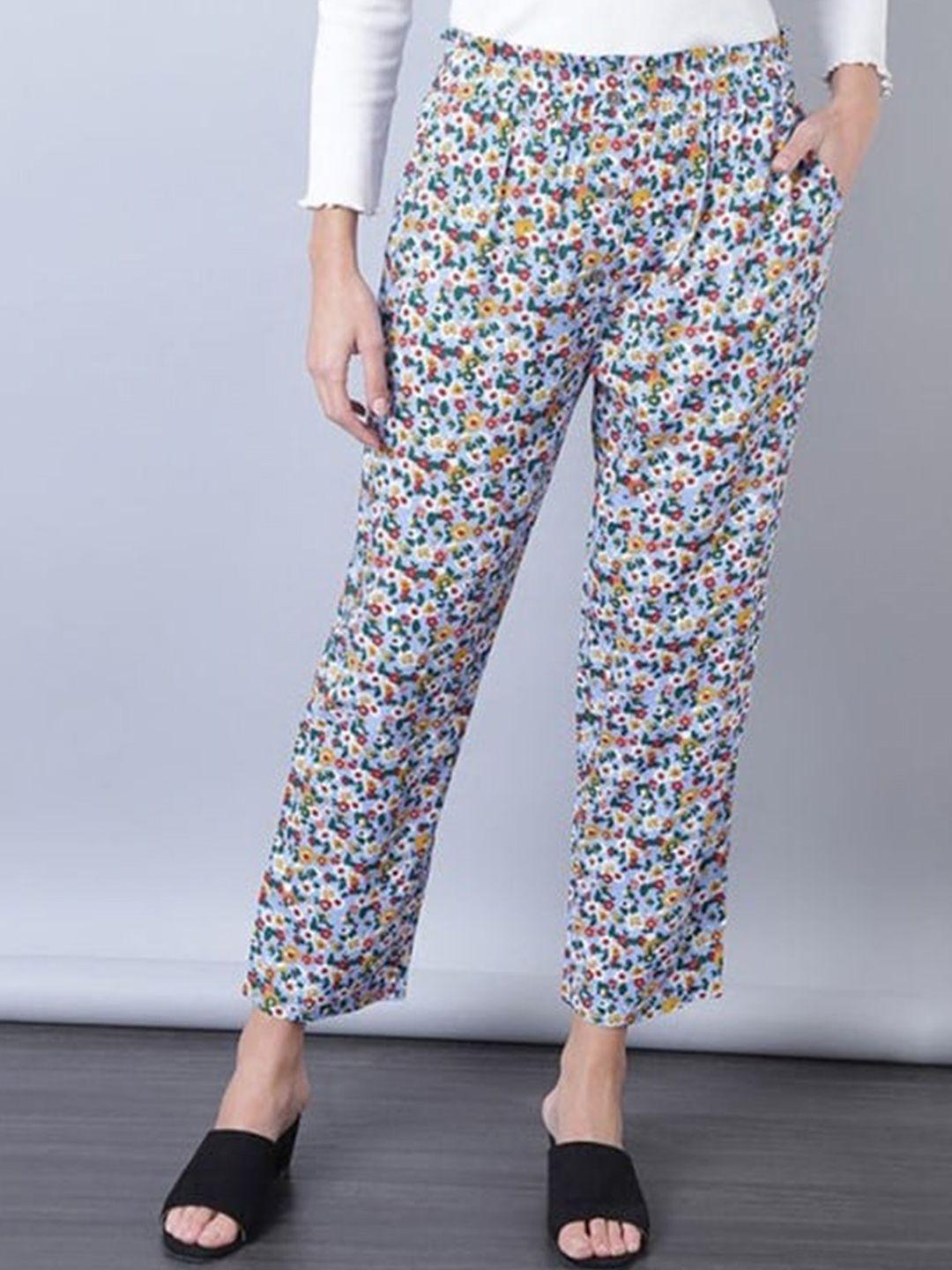 aila women mid-rise floral printed easy wash trouser