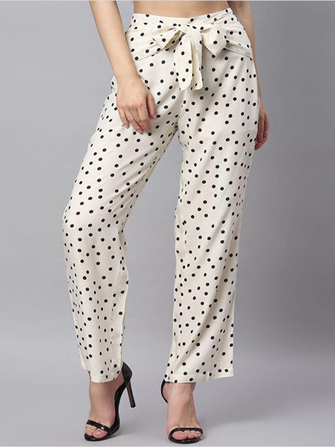 aila women mid rise polka dots printed easy wash trousers