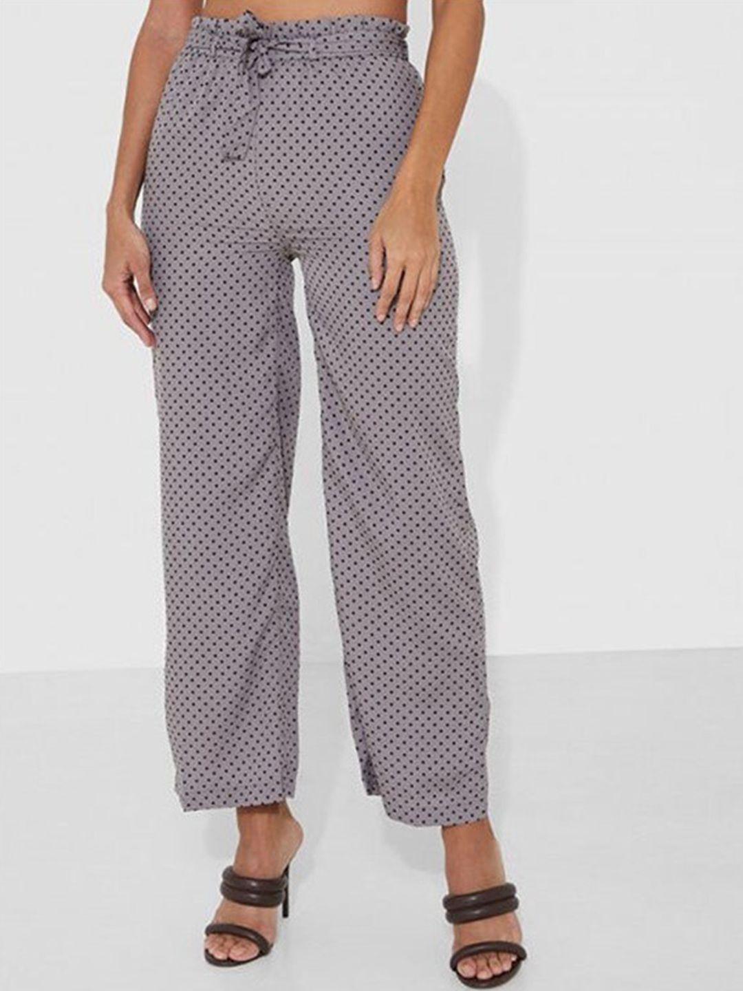 aila women polka dots printed mid rise trousers