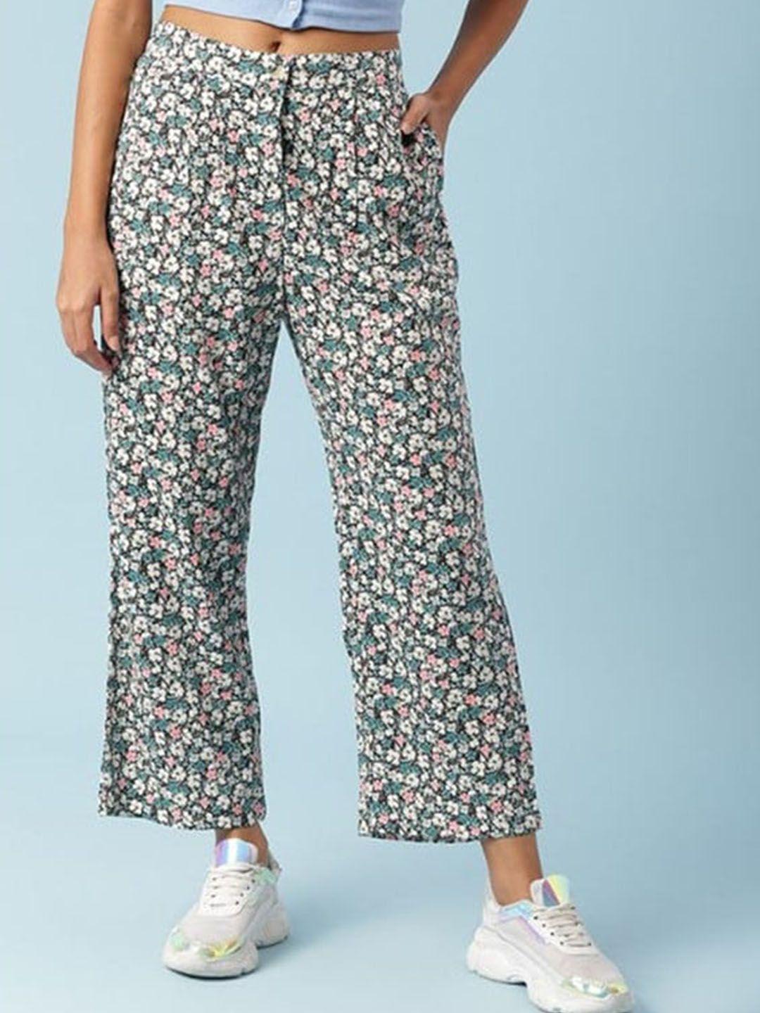 aila women straight fit floral printed cotton trouser