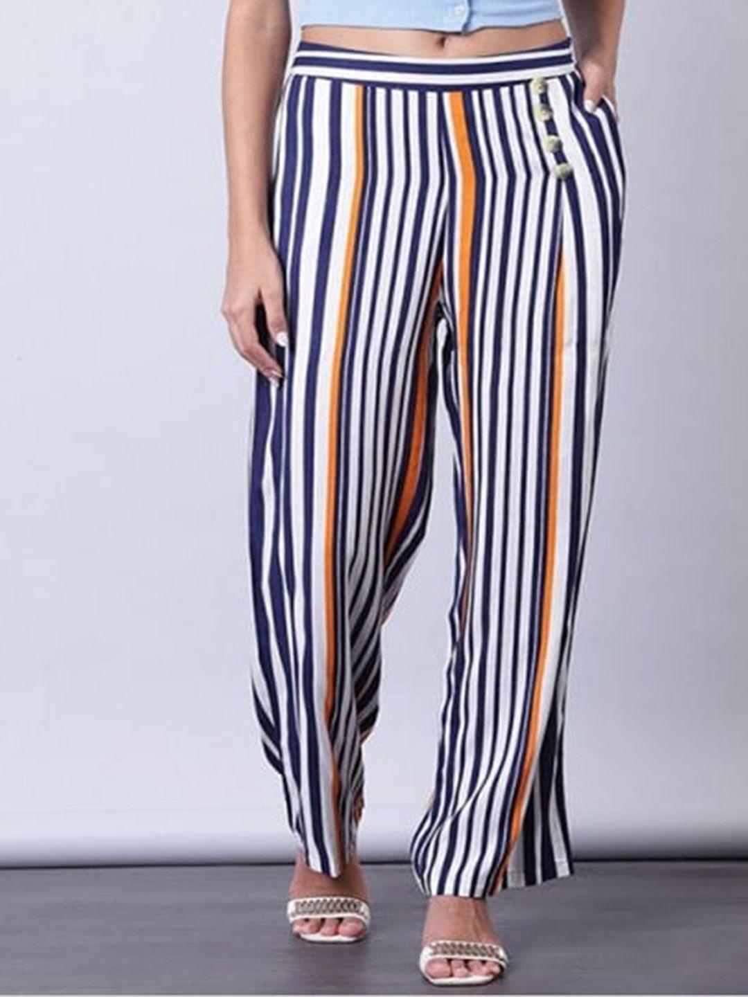 aila women striped mid rise parallel trousers