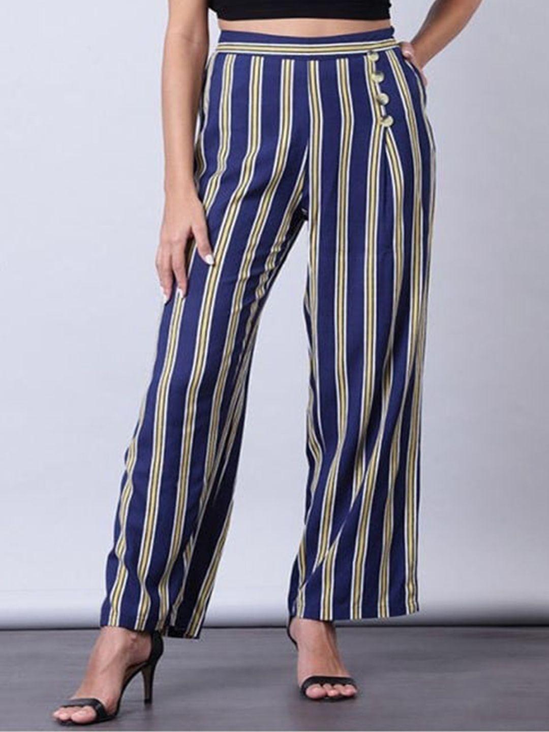 aila women striped straight fit pleated trousers
