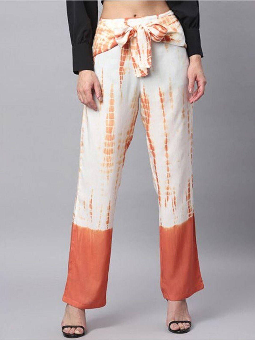 aila women tie & dye printed mid rise trousers