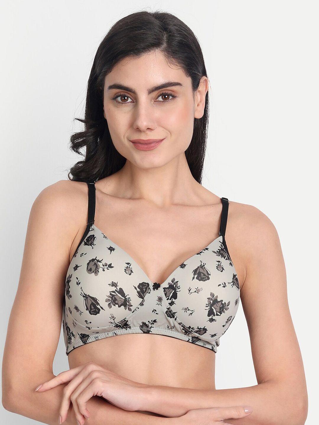 aimly floral printed full coverage seamless heavily padded non-wired dry-fit push-up bra