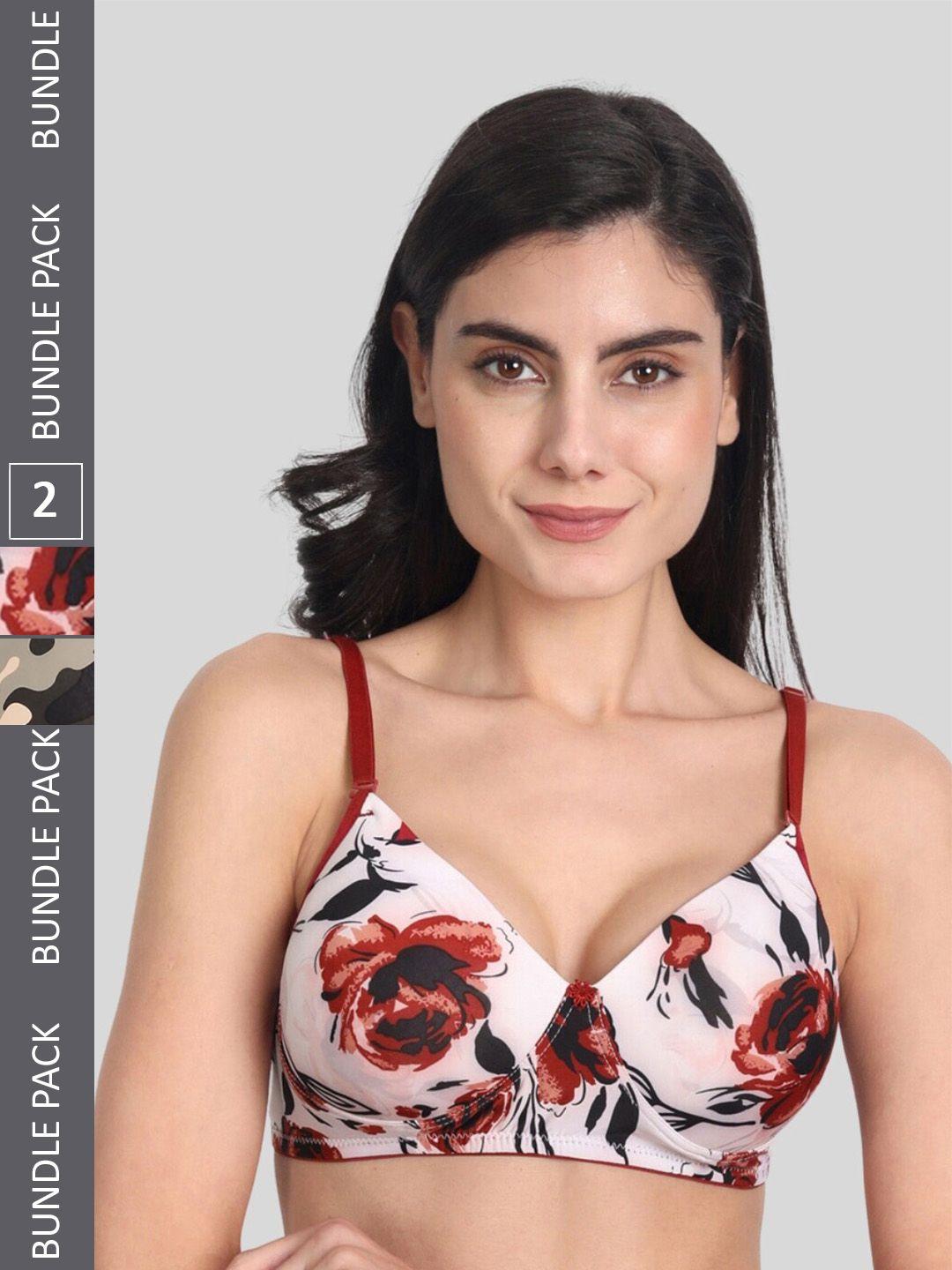 aimly pack of 2 floral full coverage cotton push-up bra with all day comfort