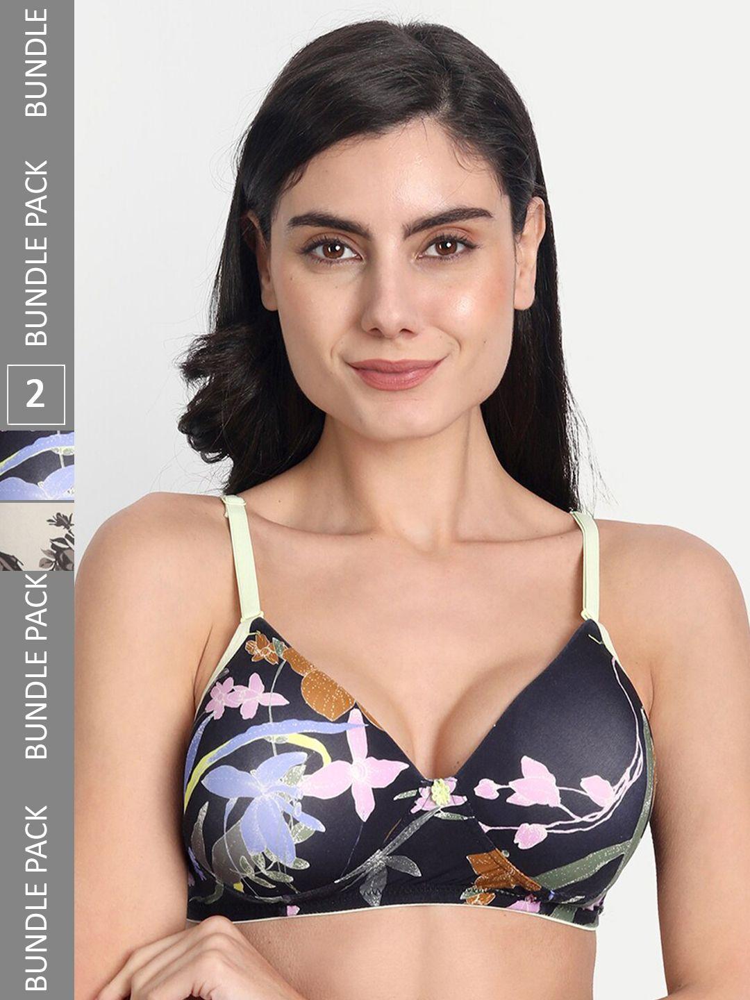 aimly pack of 2 abstract printed dry fit padded non-wired full coverage push-up bra